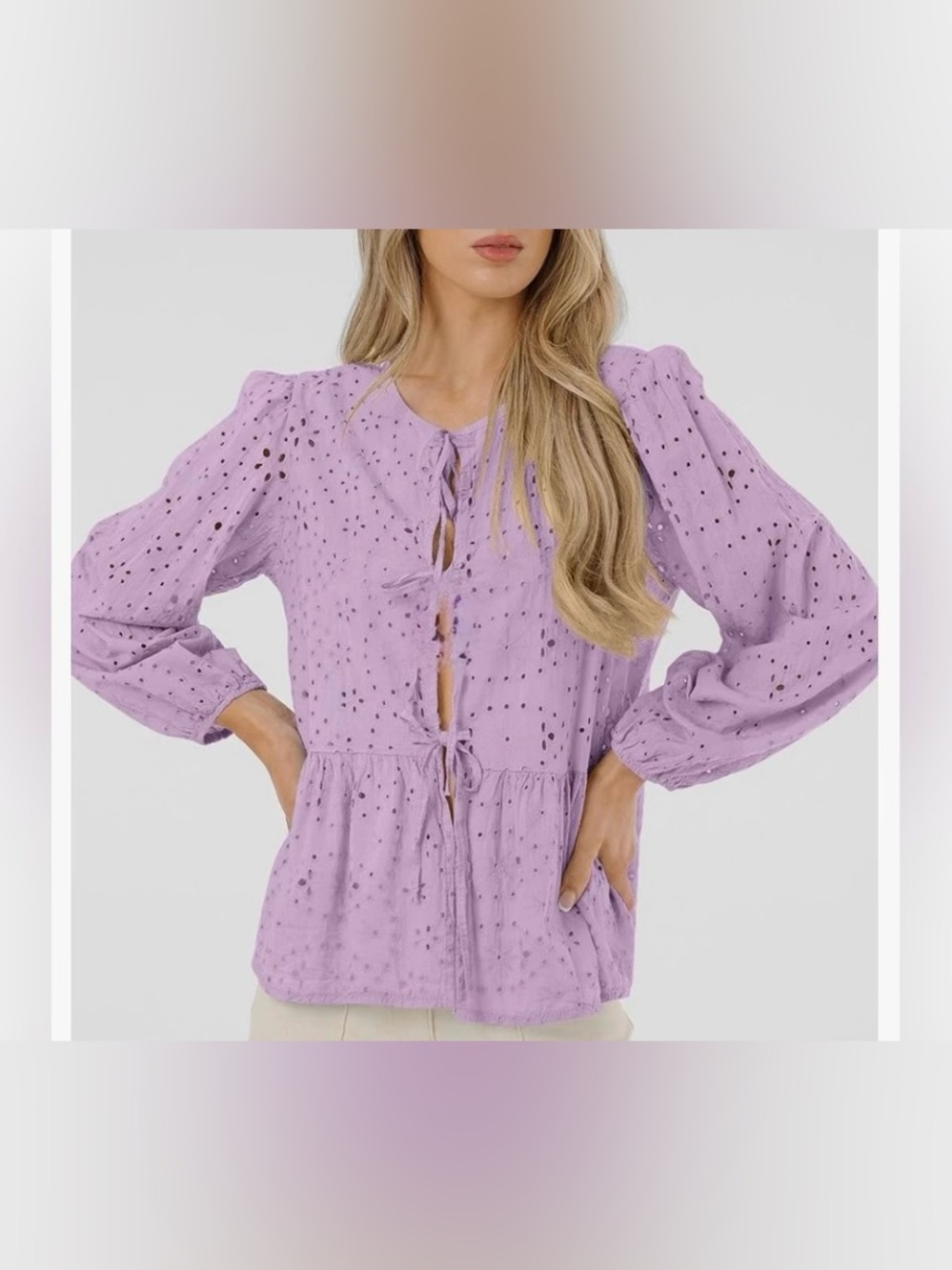 ✨Embroidered Floral Eyelet Cutout Babydoll Peasant Peplum Top Large Whimsy NWT - Picture 2 of 5